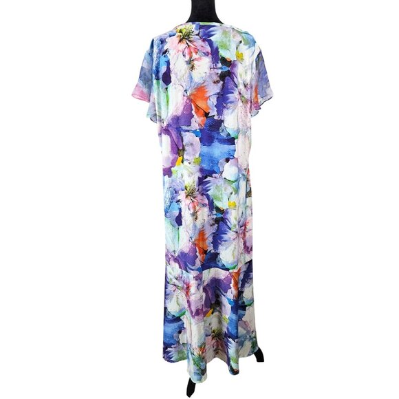 Kate & Mallory Womens Floral Midi Dress Ruffle Accent & Flutter Sleeves Size 2X - Picture 3 of 12